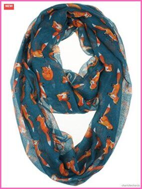 Sheer Infinity Loop Scarf Fox Print Lightweight Polyester 60x19